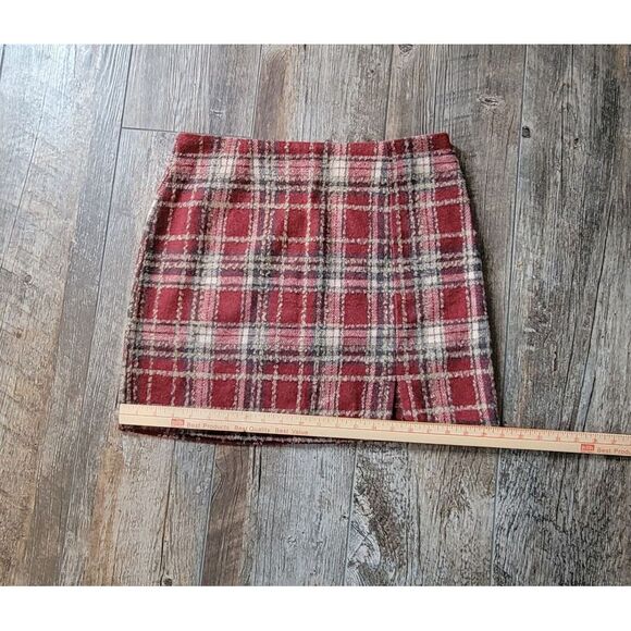 Potter's Pot Wool Blend‎ Skirt Size Large Red Plaid 17" Length Front Slit - Picture 9 of 14